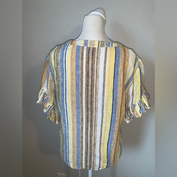 Anthropologie Drew Size Medium Striped Linen Blend Button Down Top Multi Color - Picture 4 of 6